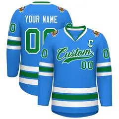 Classic Style Hockey Jersey Powder Blue Kelly Green-White 1