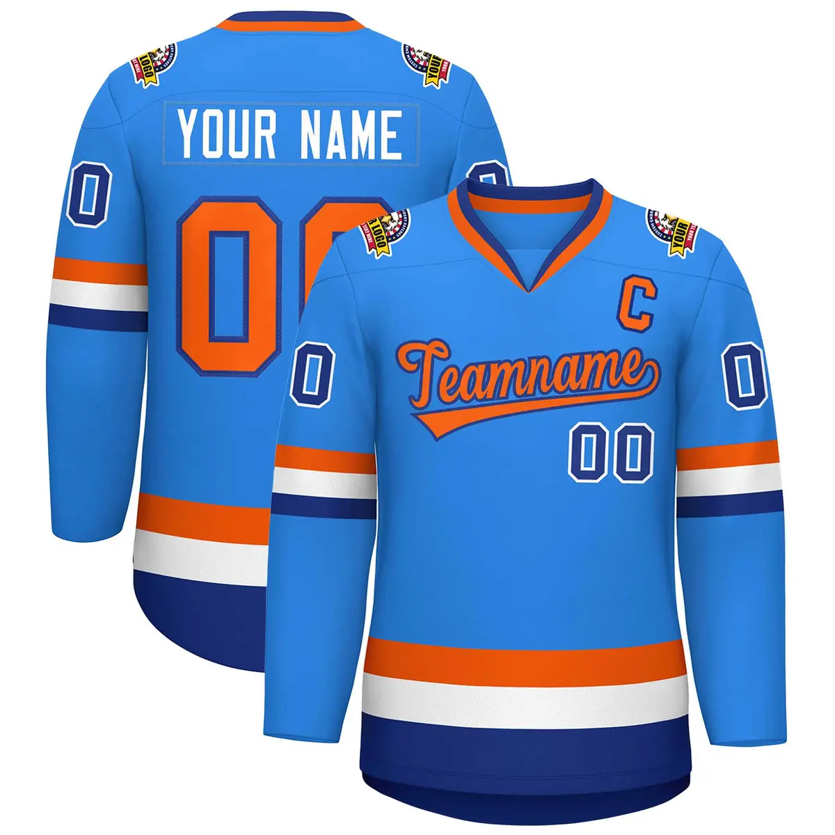 Classic Style Hockey Jersey Powder Blue Orange-Royal
