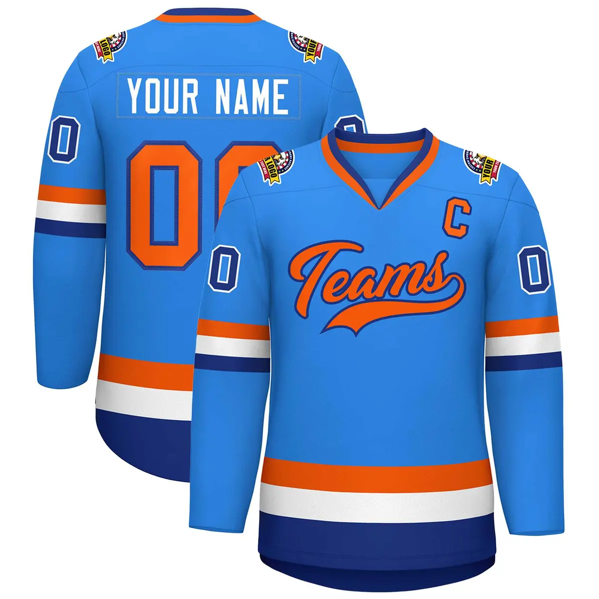 Classic Style Hockey Jersey Powder Blue Orange-Royal