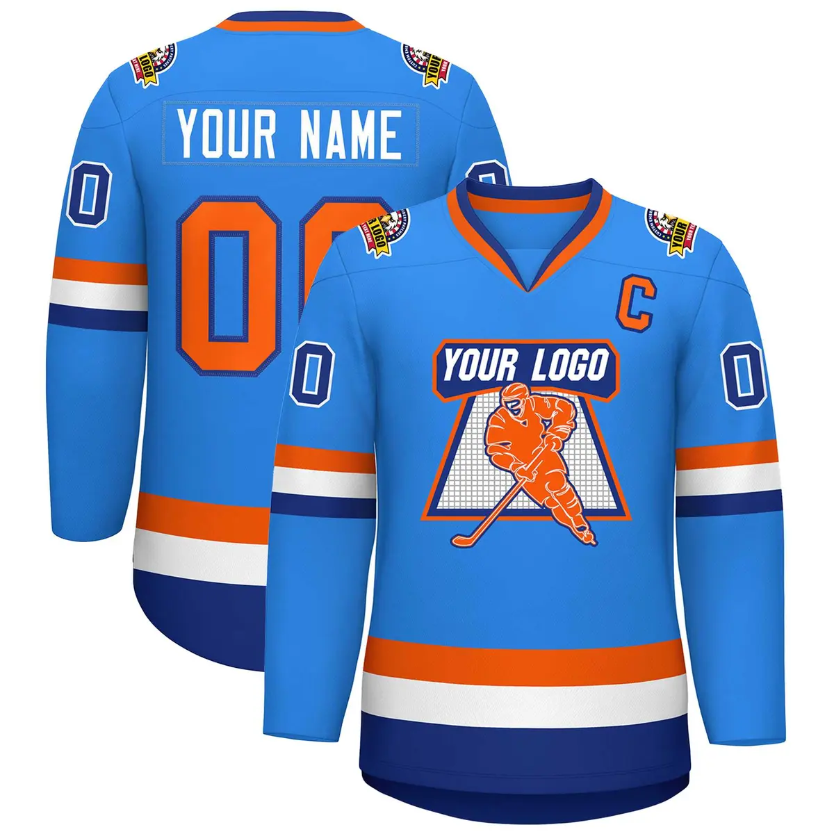 Classic Style Hockey Jersey Powder Blue Orange-Royal