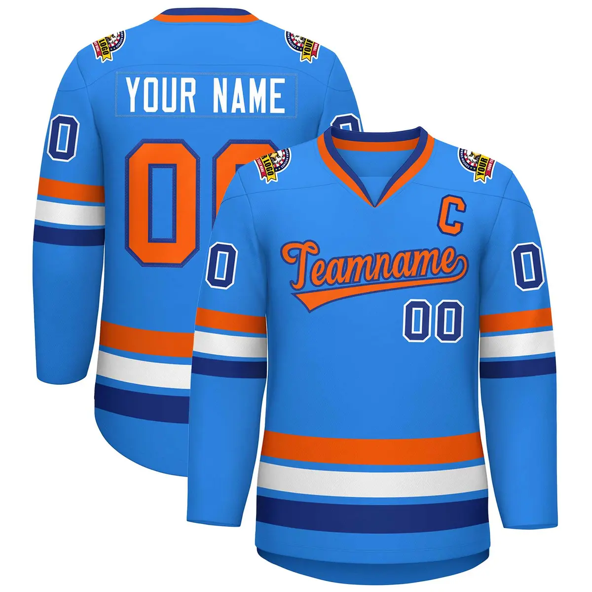 Classic Style Hockey Jersey Powder Blue Orange-Royal