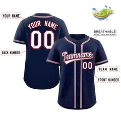 Classic Style Navy White-Red Baseball Jersey 2