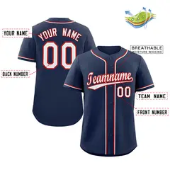 Classic Style Navy White-Red Baseball Jersey 2