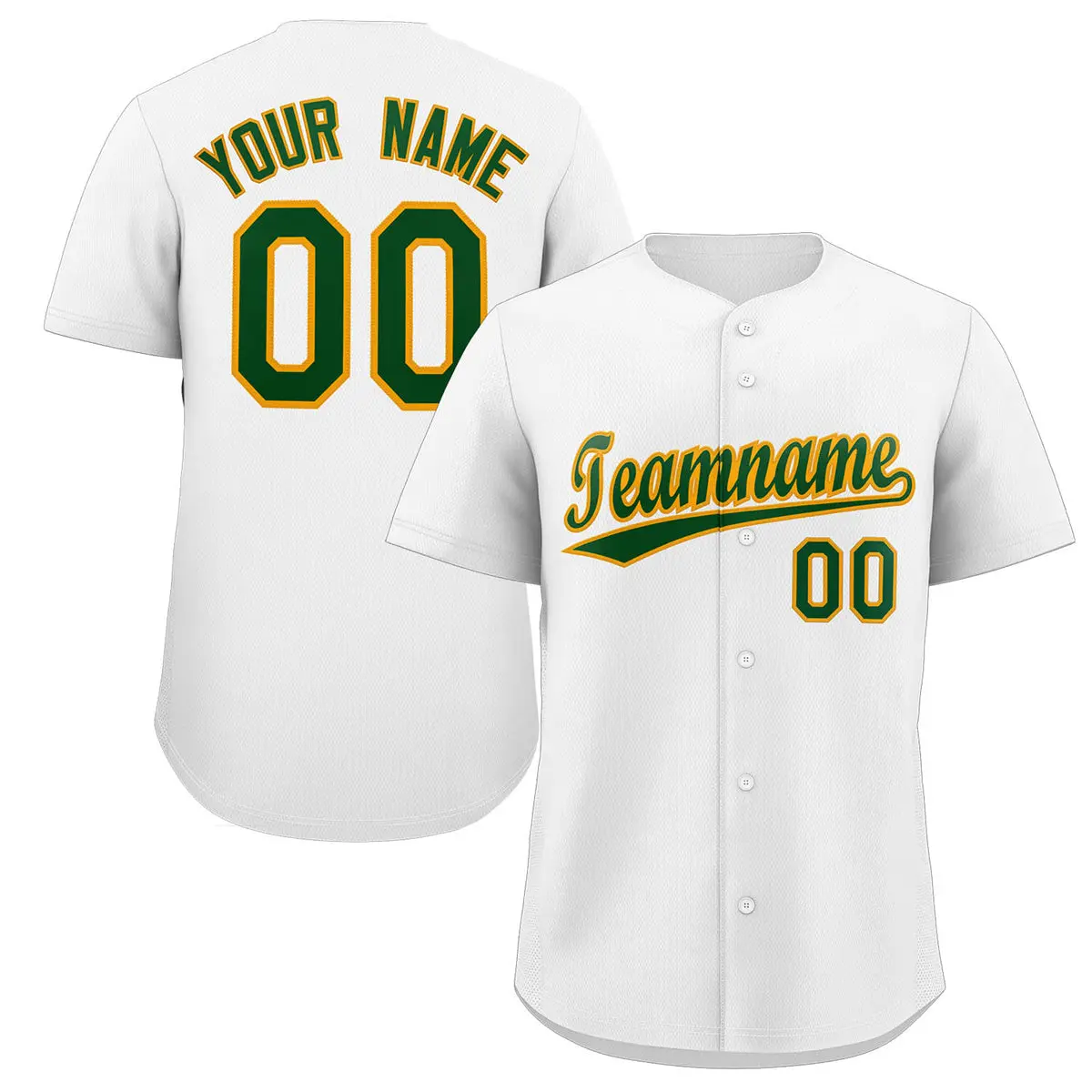 Classic Style White Green-Old Gold Baseball Jersey
