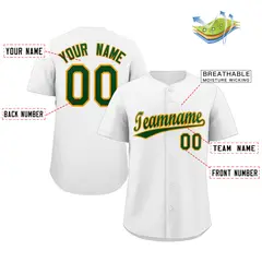 Classic Style White Green-Old Gold Baseball Jersey 2