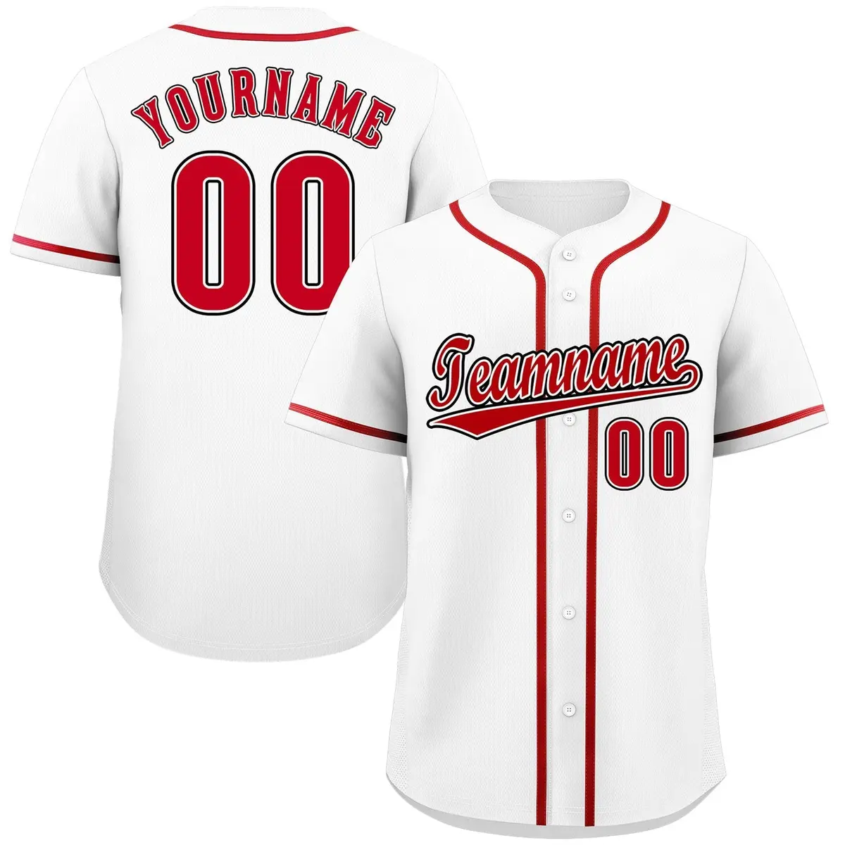 Classic Style White Red-Black Baseball Jersey