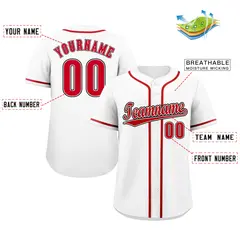 Classic Style White Red-Black Baseball Jersey 2