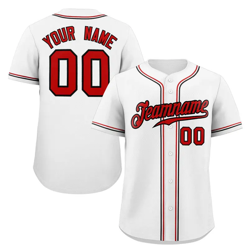 Classic Style White Red-Black Baseball Jersey