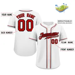 Classic Style White Red-Black Baseball Jersey 2