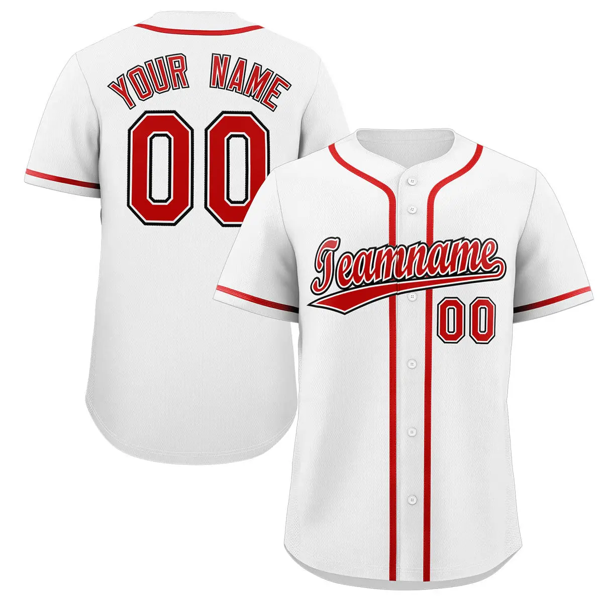Classic Style White Red-Black Baseball Jersey