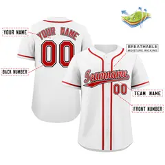 Classic Style White Red-Black Baseball Jersey 2