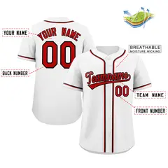 Classic Style White Red-Black Baseball Jersey 2