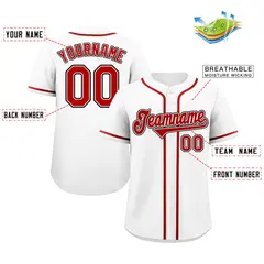 Classic Style White Red-Black Baseball Jersey 2