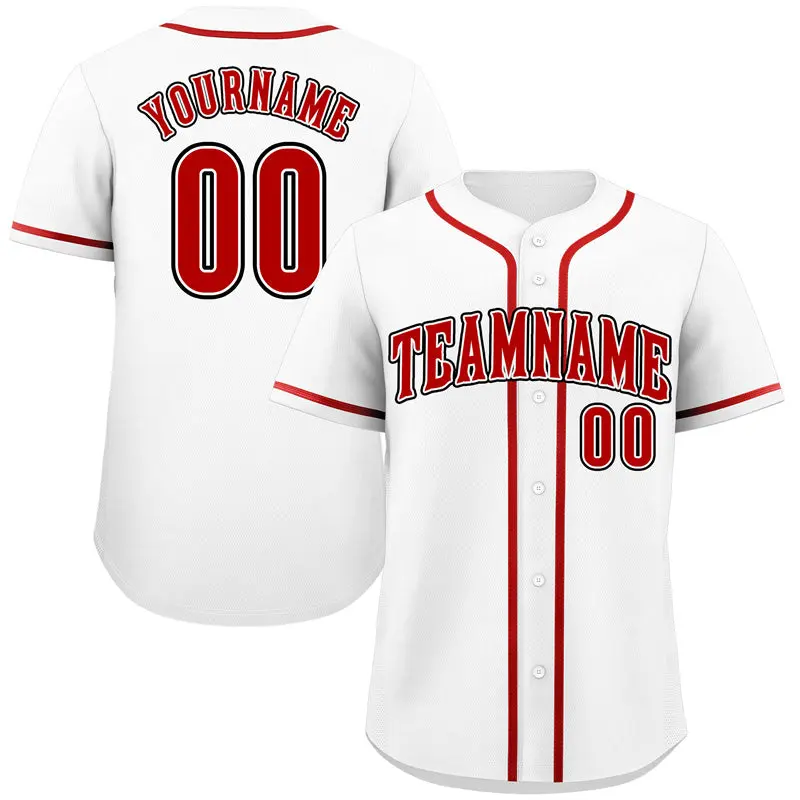 Classic Style White Red-Black Baseball Jersey
