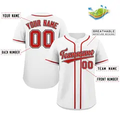Classic Style White Red-Black Baseball Jersey 2