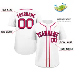 Classic Style White Red-Navy Baseball Jersey 2