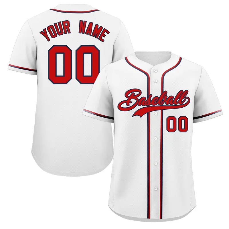 Classic Style White Red-Navy Baseball Jersey