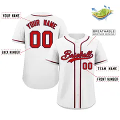 Classic Style White Red-Navy Baseball Jersey 2