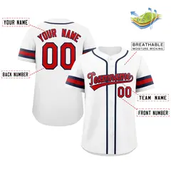 Classic Style White Red-Navy Baseball Jersey 2