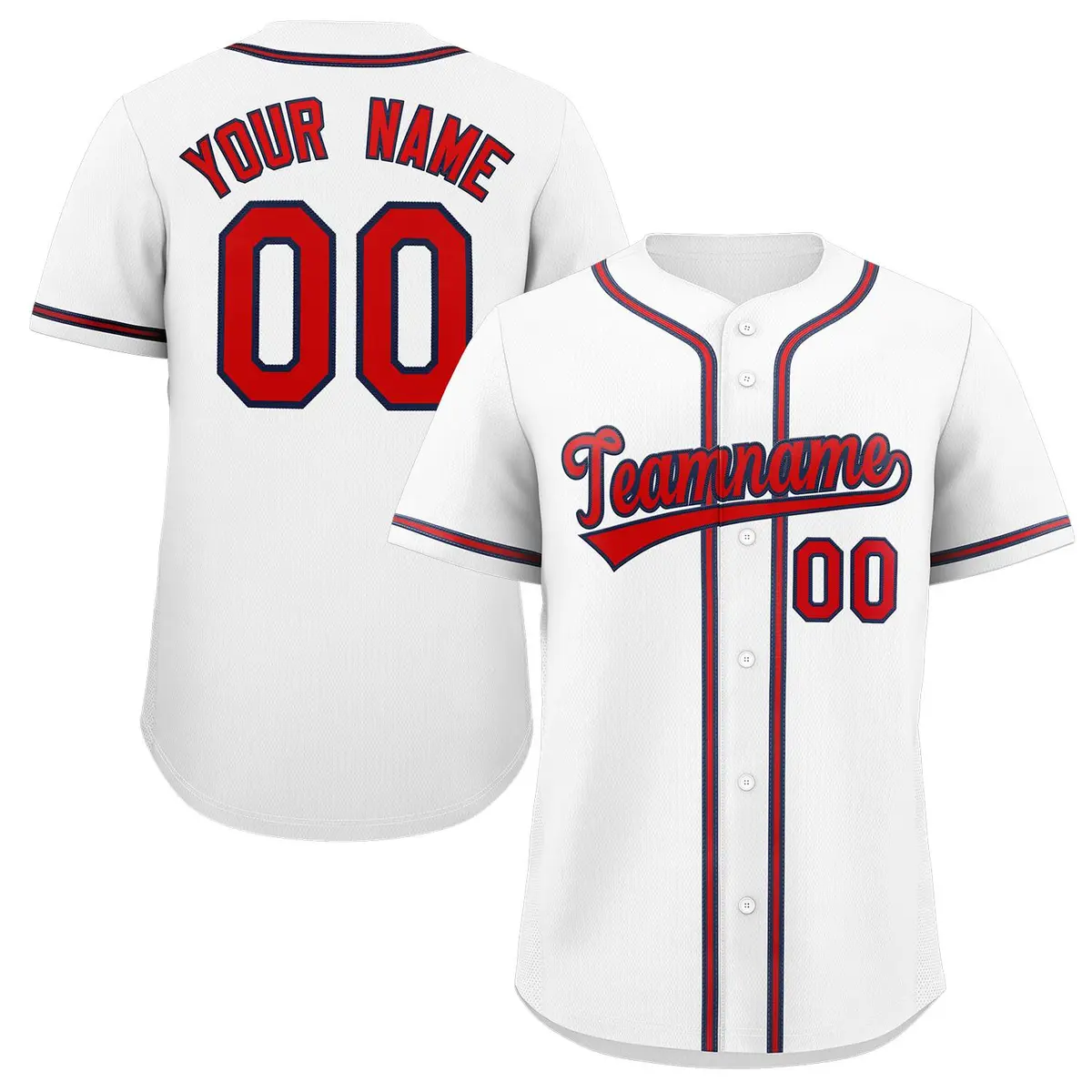 Classic Style White Red-Navy Baseball Jersey