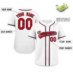 Classic Style White Red-Navy Baseball Jersey 2