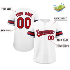 Classic Style White Red-Navy Baseball Jersey 2