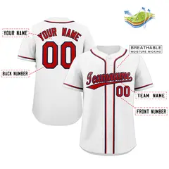 Classic Style White Red-Navy Baseball Jersey 2