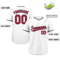 Classic Style White Red-Navy Baseball Jersey 2