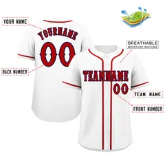 Classic Style White Red-Navy Baseball Jersey 2