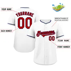 Classic Style White Red-Navy Baseball Jersey 2
