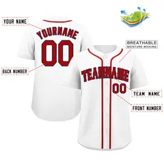 Classic Style White Red-Navy Baseball Jersey 2