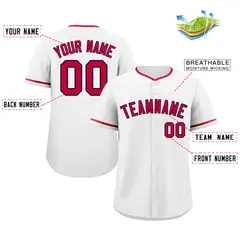 Classic Style White Red-Navy Baseball Jersey 2