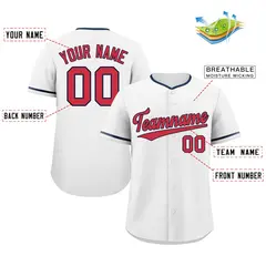 Classic Style White Red-Navy Baseball Jersey 2
