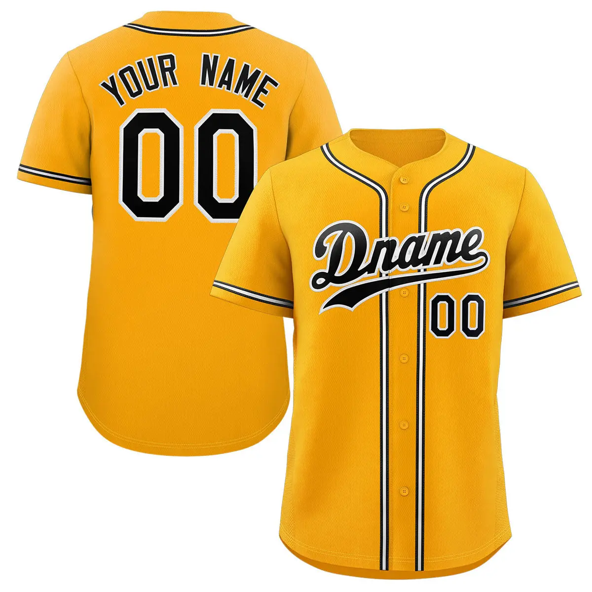 Classic Style Yellow Black-White Baseball Jersey