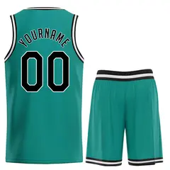 Classic Teal Black-White Basketball Team Uniform Jersey 2