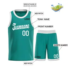Classic Teal White Basketball Team Uniform Jersey 3
