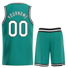 Classic Teal White-Black Basketball Team Uniform Jersey 2