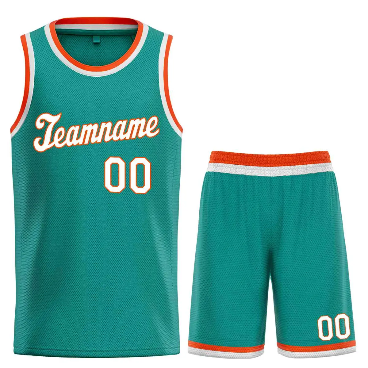Classic Teal White-Orange Basketball Team Uniform Jersey