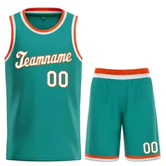 Classic Teal White-Orange Basketball Team Uniform Jersey 1