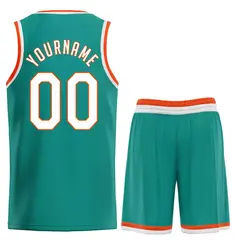 Classic Teal White-Orange Basketball Team Uniform Jersey 2