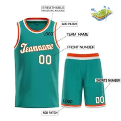 Classic Teal White-Orange Basketball Team Uniform Jersey 3