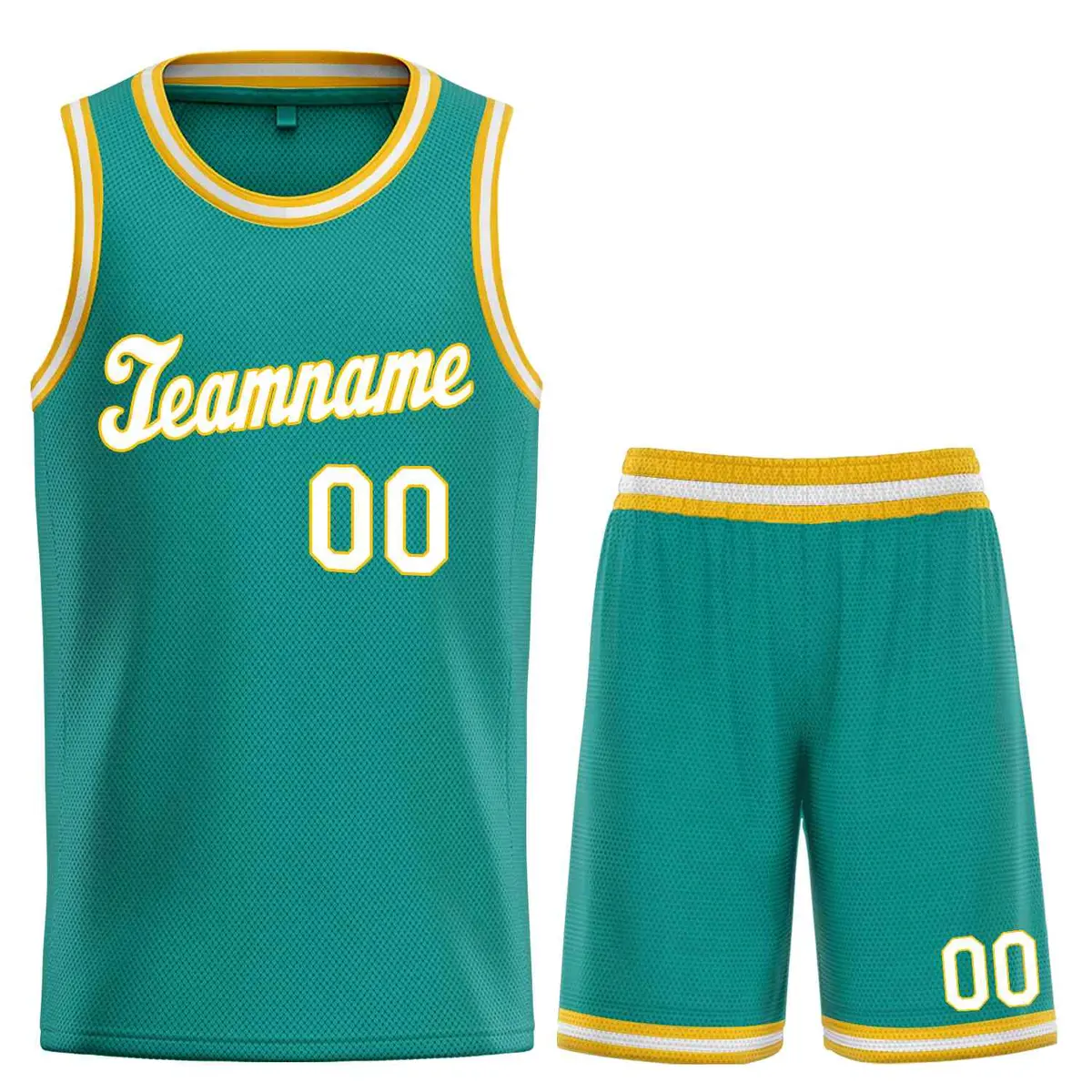 Classic Teal White-Yellow Basketball Team Uniform Jersey