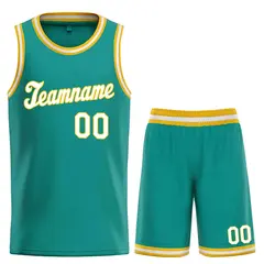 Classic Teal White-Yellow Basketball Team Uniform Jersey