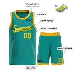 Classic Teal Yellow Basketball Team Uniform Jersey 3