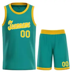 Classic Teal Yellow-White Basketball Team Uniform Jersey
