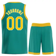 Classic Teal Yellow-White Basketball Team Uniform Jersey 2