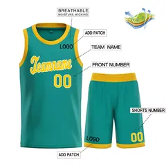 Classic Teal Yellow-White Basketball Team Uniform Jersey 3