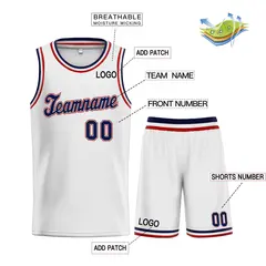 Classic White Navy-Red Basketball Uniform Jersey 3