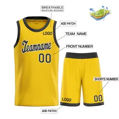 Classic Yellow Brown-White Team Basketball Jersey 3