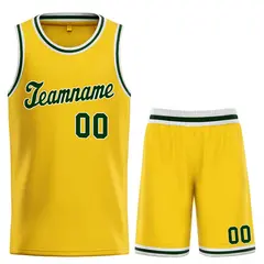 Classic Yellow Hunter Green-White Team Basketball Jersey